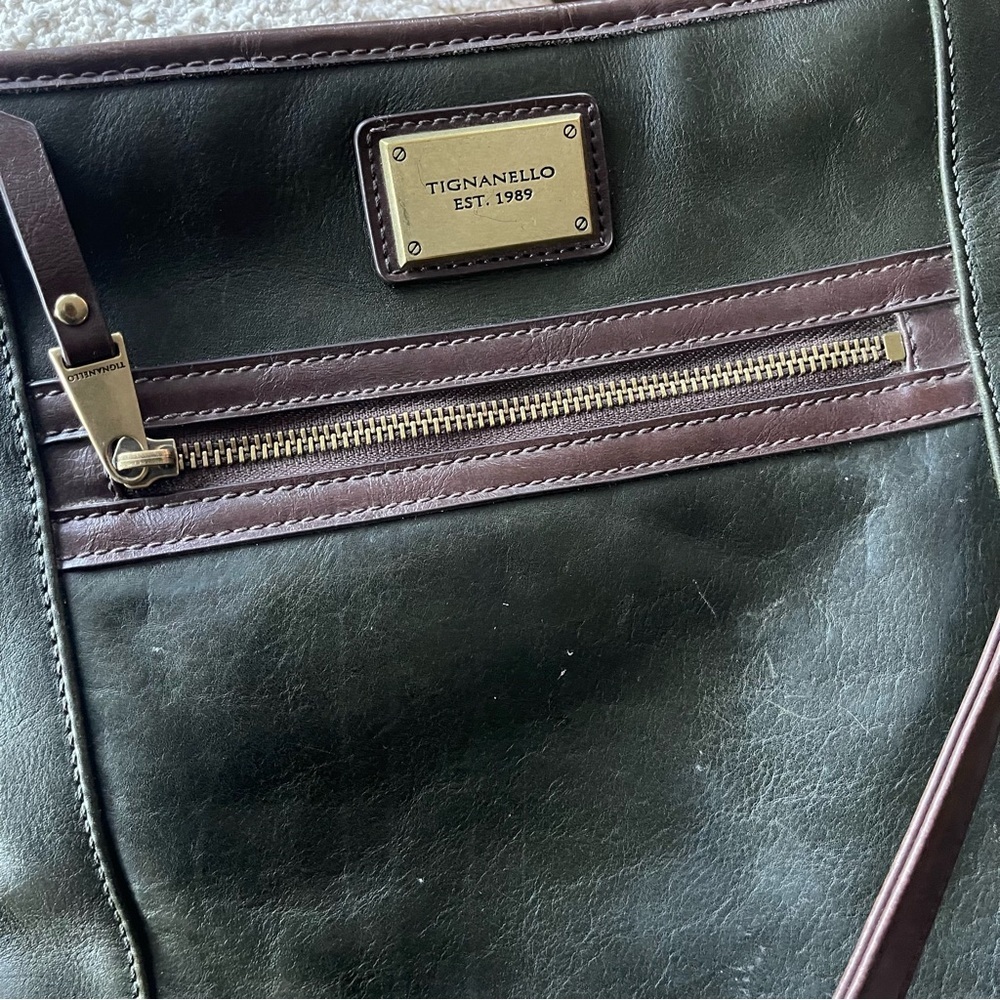 Tignanello Leather Crossbody Bag Green Brown Vintage Soft Leather - Picture 4 of 7
